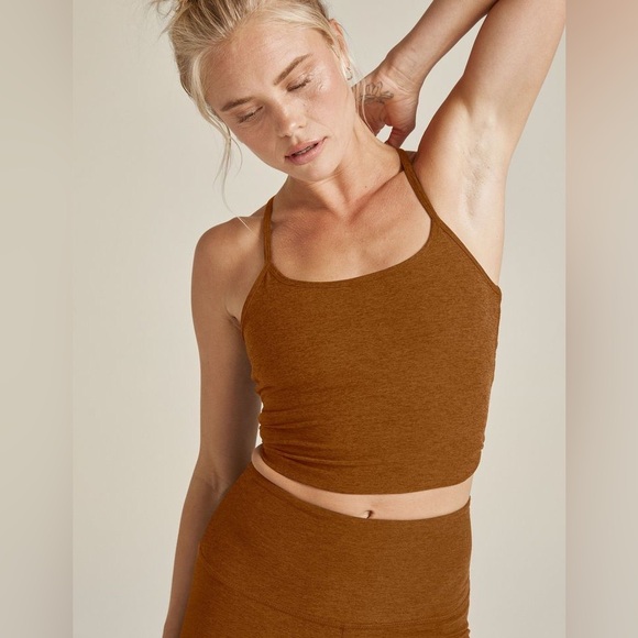 Beyond Yoga Tops - Beyond Yoga Spacedye Racerback Crop Tank Chai Golden Brown Orange Small